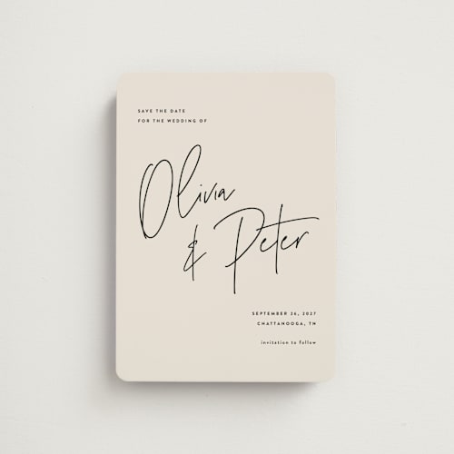 This is a champagne save the date magnets with standard by JoAnn Jinks called signed printing on magnet paper in magnet
