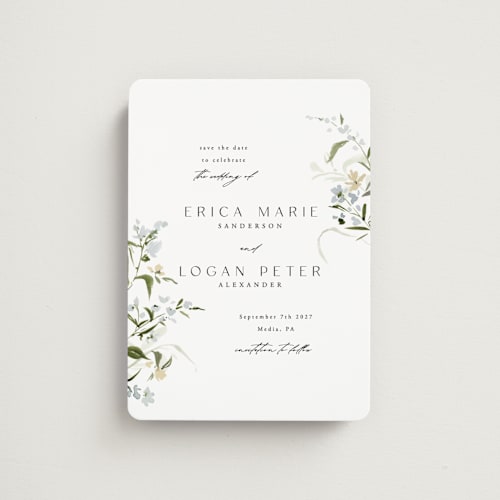 This is a lily save the date magnets with standard by Everett Paper Goods called fleur printing on magnet paper in magnet