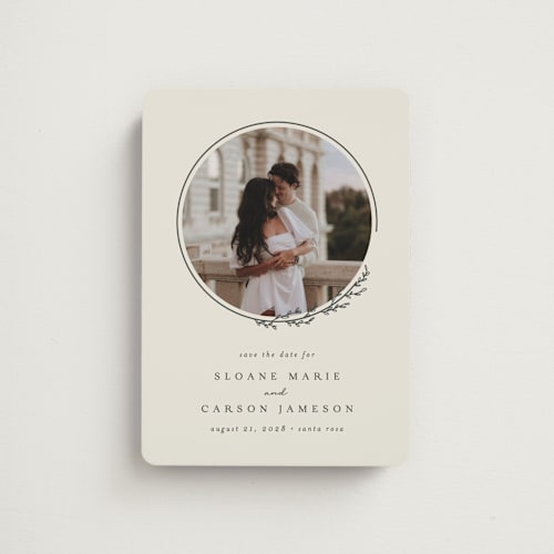 This is a almond save the date magnets with standard by Brianne Larsen called branched printing on magnet paper in magnet