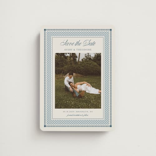 This is a waterfall save the date magnets with standard by Kelly Watkins called literary printing on magnet paper in magnet