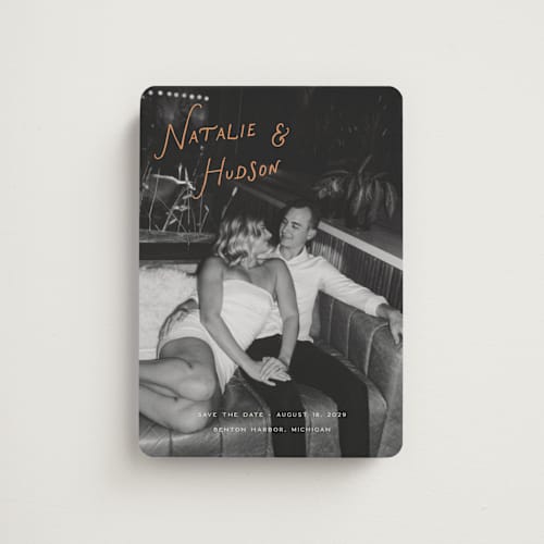 This is a nectar save the date magnets with standard by Pixel and Hank called lovers printing on magnet paper in magnet