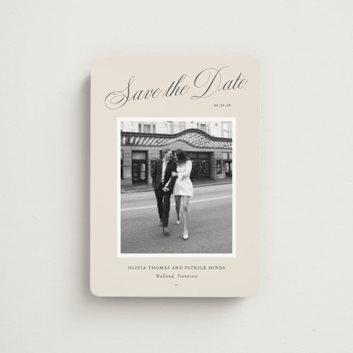 This is a champagne save the date magnets with standard by Sara Hicks Malone called belle meade printing on magnet paper in magnet