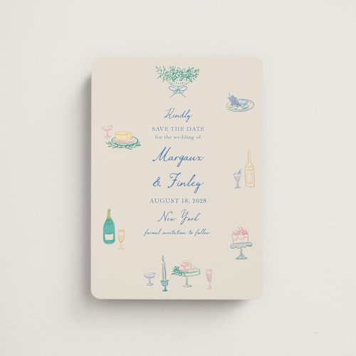 This is a pastel save the date magnets with standard by Elly called dining printing on magnet paper in magnet
