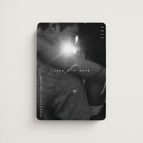 This is a pearl save the date magnets with standard by Christie Garcia called focal printing on magnet paper in magnet