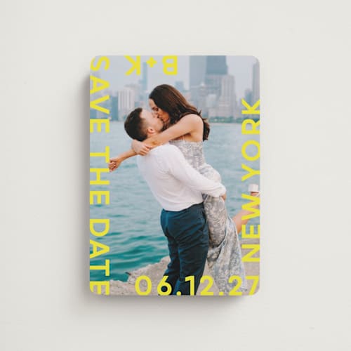 This is a sunflower save the date magnets with standard by Lori Wemple called type printing on magnet paper in magnet