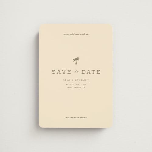 This is a sand save the date magnets with standard by Olivia Goree called vacation printing on magnet paper in magnet