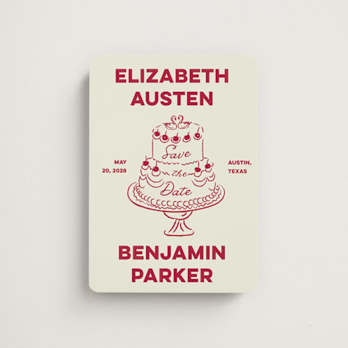 This is a strawberry save the date magnets with standard by Helena Vitto called the cake printing on magnet paper in magnet