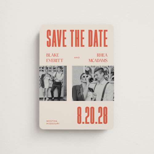 This is a sunset save the date magnets with standard by Rachel Cassel called poster printing on magnet paper in magnet