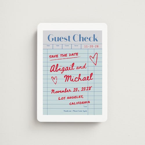 This is a mint save the date magnets with standard by Jennifer Lew called guest check printing on magnet paper in magnet