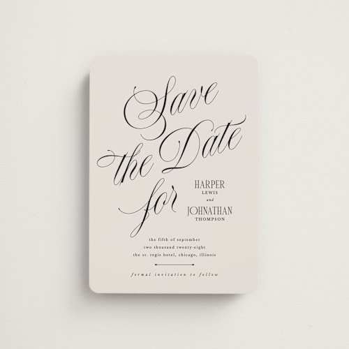 This is a linen save the date magnets with standard by Kate Ahn called mirin printing on magnet paper in magnet