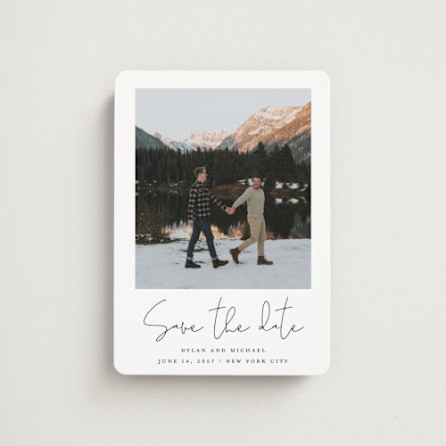 This is a cloud save the date magnets with standard by Katherine Moynagh called scripted style printing on magnet paper in magnet