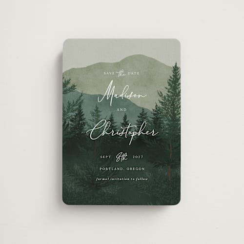 This is a jade save the date magnets with standard by Elly called the forest printing on magnet paper in magnet