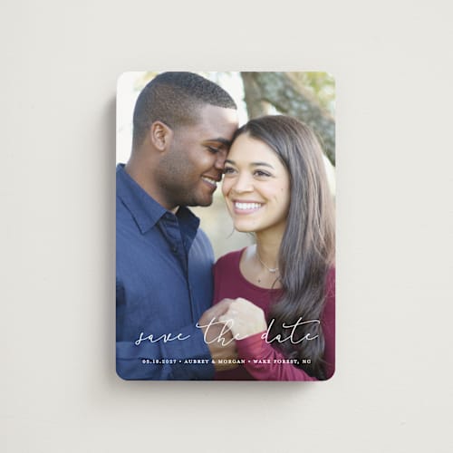 This is a cloud save the date magnets with standard by Stacey Meacham called etched in love printing on magnet paper in magnet