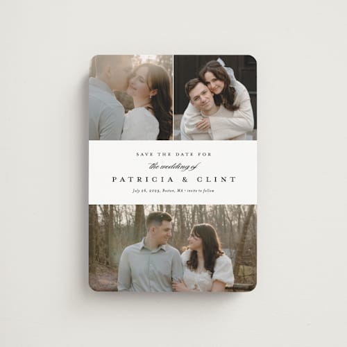 This is a icicle save the date magnets with standard by Stacey Meacham called classic trio printing on magnet paper in magnet