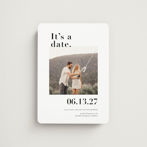 This is a onyx save the date magnets with standard by Joyce Pinheiro called it's a date! printing on magnet paper in magnet