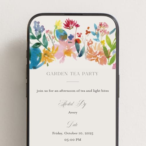 This is a garden online birthday invitations by Lori Wemple called garden tea printing on digital paper in standard