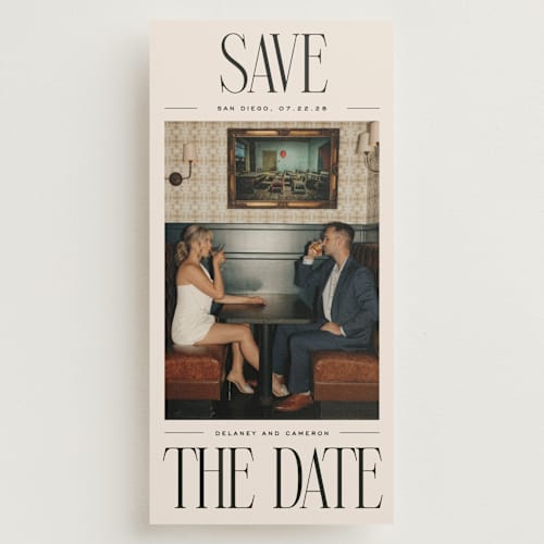 This is a ink save the date with standard by Ekko Studio called elongated printing on recycled smooth signature in tall