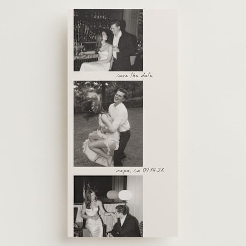 This is a vanilla save the date with standard by Tamara Hilje called film printing on recycled smooth signature in tall