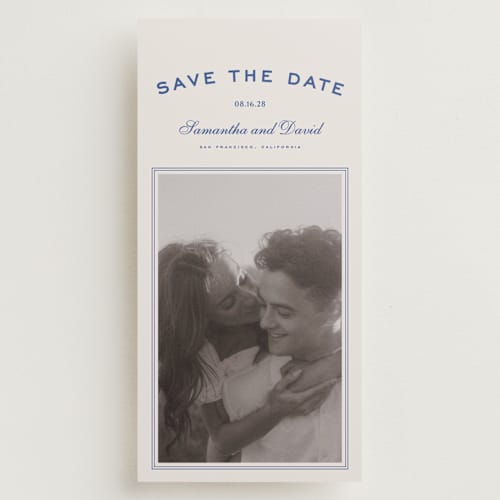 This is a capri save the date with standard by Wildfield Paper Co called summer story printing on recycled smooth signature in tall