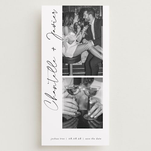 This is a onyx save the date with standard by Sarah Curry called ink pen printing on recycled smooth signature in tall