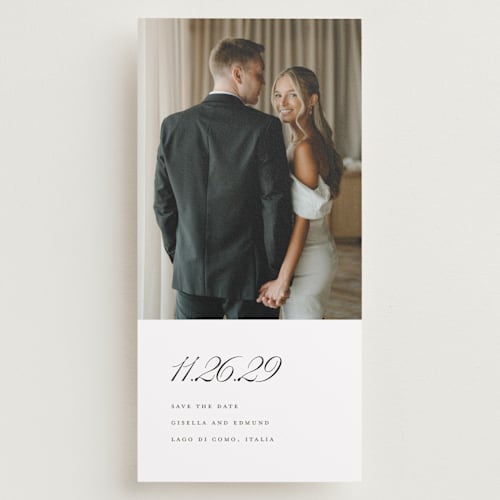 This is a salt save the date with standard by chocomocacino called gregada printing on recycled smooth signature in tall