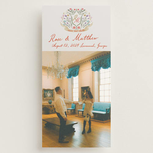 This is a lipstick save the date with standard by Maja Cunningham called chantilly printing on recycled smooth signature in tall