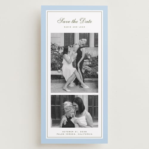 This is a sky save the date with standard by Wildfield Paper Co called sage printing on recycled smooth signature in tall