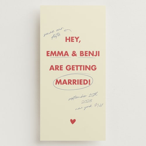 This is a latte save the date with standard by Helena Vitto called love note printing on signature in tall