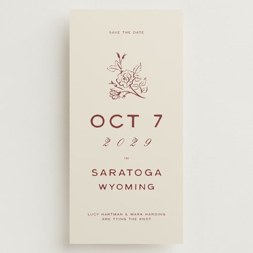 This is a rust save the date with standard by Ani Somi called rose ink printing on signature in tall