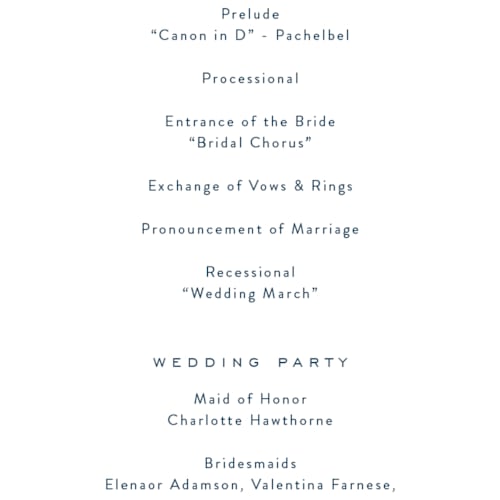 This is a royal navy unique wedding programs with foil pressed by Olivia Raufman called anchored printing on signature in standard