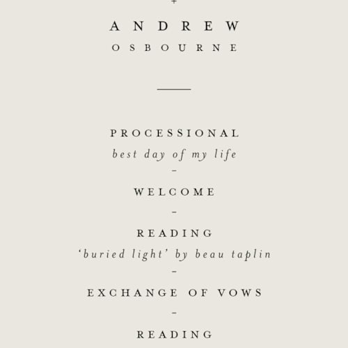 This is a linen unique wedding programs with foil pressed by Pippa Shaw called silk printing on signature in standard