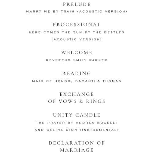 This is a snow unique wedding programs with foil pressed by Stacy Maalouf called gilded forest printing on signature in standard