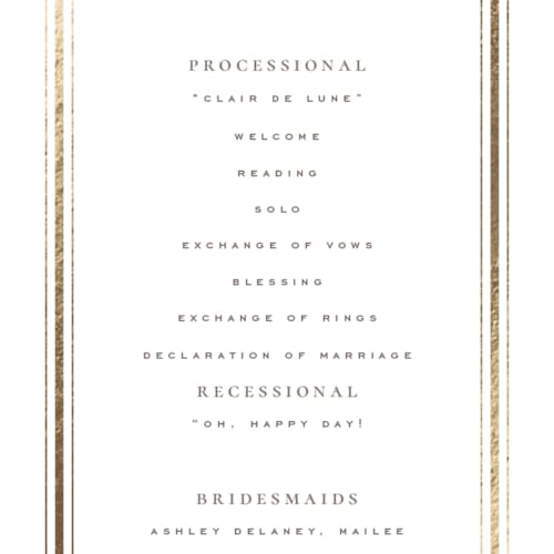 This is a chantilly unique wedding programs with foil pressed by Wildfield Paper Co called hampton printing on signature in standard