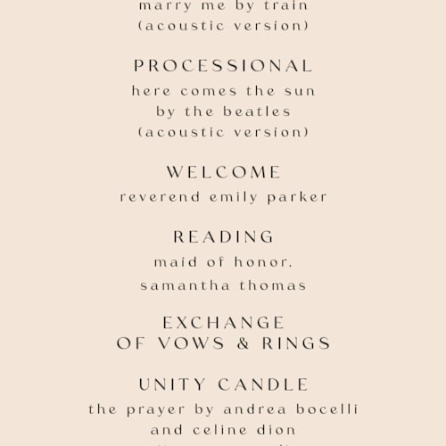 This is a latte unique wedding programs with foil pressed by Stacy Maalouf called framed photo printing on signature in 4x9