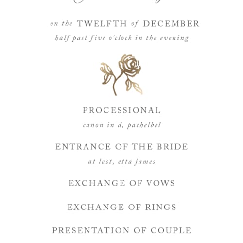This is a classic bride unique wedding programs with foil pressed by Design Lotus called here with you printing on signature in 4x9