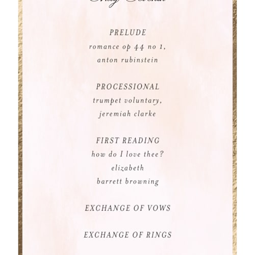 This is a peony unique wedding programs with foil pressed by Susan Moyal called embrace printing on signature in standard