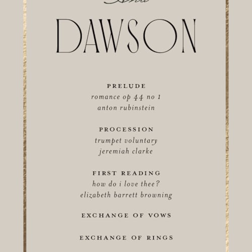 This is a champagne unique wedding programs with foil pressed by Kristin Oliversen called luxe lines printing on signature in standard