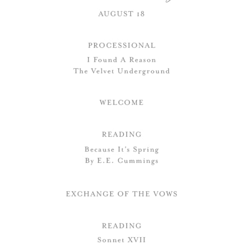 This is a fog unique wedding programs with foil pressed by Ashlee Townsend called monatuk printing on signature in standard