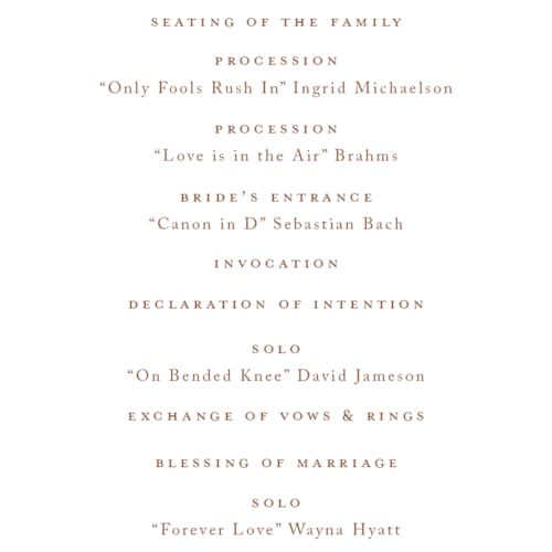 This is a rose unique wedding programs with foil pressed by chocomocacino called fleu-de-sel printing on signature in standard