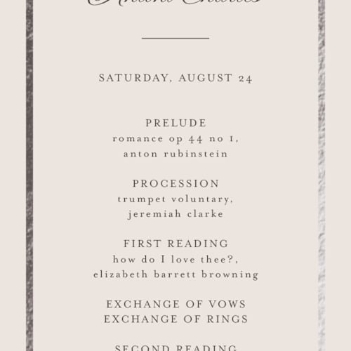 This is a antique unique wedding programs with foil pressed by Nicole Walsh called tux printing on signature in standard