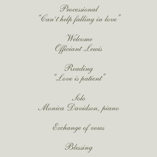 This is a fog unique wedding programs with foil pressed by Baumbirdy called pearls printing on signature in standard