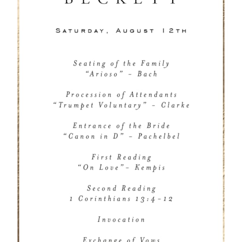 This is a pearl unique wedding programs with foil pressed by Janean Hinger called intertwined printing on signature in standard