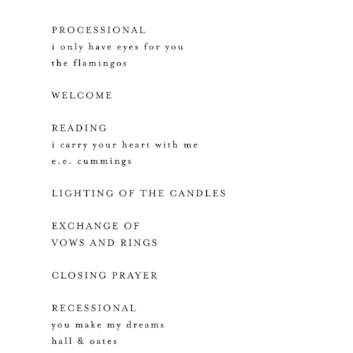 This is a silk unique wedding programs with foil pressed by Kelly Schmidt called left align printing on signature in 4x9