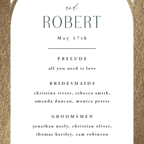 This is a sand unique wedding programs with foil pressed by Maria Alou called vintage palms printing on signature in 4x9