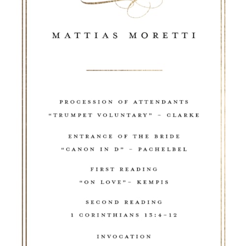 This is a linen unique wedding programs with foil pressed by Erica Krystek called timeless printing on signature in standard
