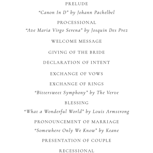 This is a spun sugar unique wedding programs with foil pressed by Jessica Williams called fineline printing on signature in 4x9