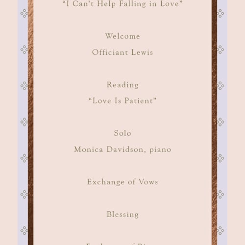 This is a jade unique wedding programs with foil pressed by Baumbirdy called woven printing on signature in 4x9