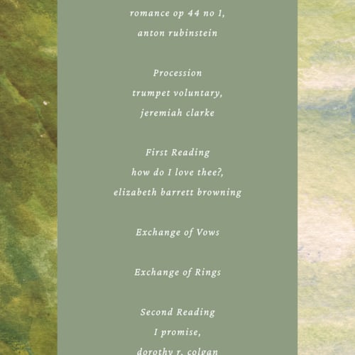 This is a emerald unique wedding programs with foil pressed by Claudia Orengo called tuileries printing on signature in 4x9