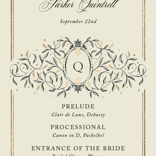 This is a marine unique wedding programs with foil pressed by Jackie Crawford called josephine printing on signature in standard