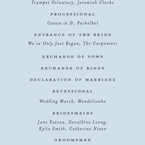 This is a cornflower unique wedding programs with foil pressed by Grae called meet me in the garden printing on signature in standard
